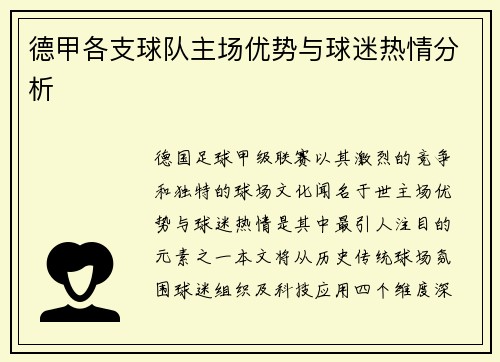 德甲各支球队主场优势与球迷热情分析